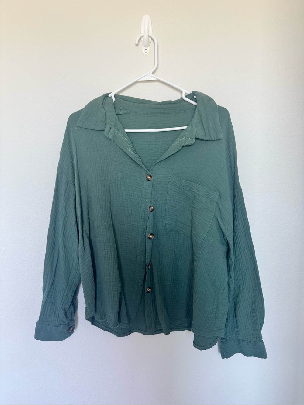 Lightweight Gauze Button-Front Shirt - Green
